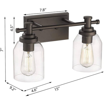 JAZAVA 15 in. 2-Light Oil Rubbed Bronze Vanity Light with Clear Glass Shade