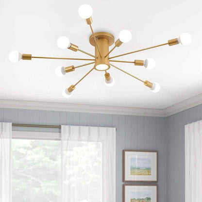 RRTYO Wingard 39.37in. 10-Light Gold Sputnik Ceiling Light Semi-Flush Mount