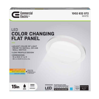 Commercial Electric 15" White LED adjustable 1650 Lum Round Flat Ceiling Light
