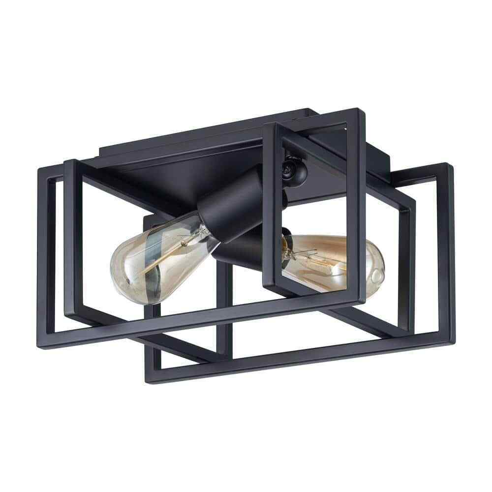 Merra 12 in. 2-Light Matte Black Open Geometric Frame Flush Mount