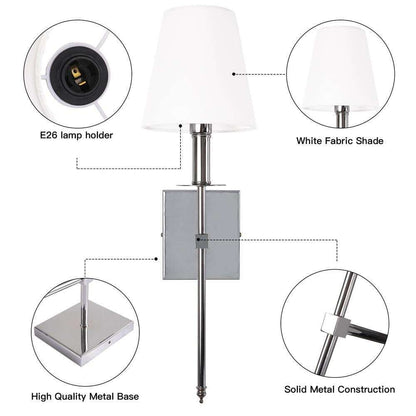 LamQee 1-Light Satin Nickel Wall Sconce with White Fabric Shade