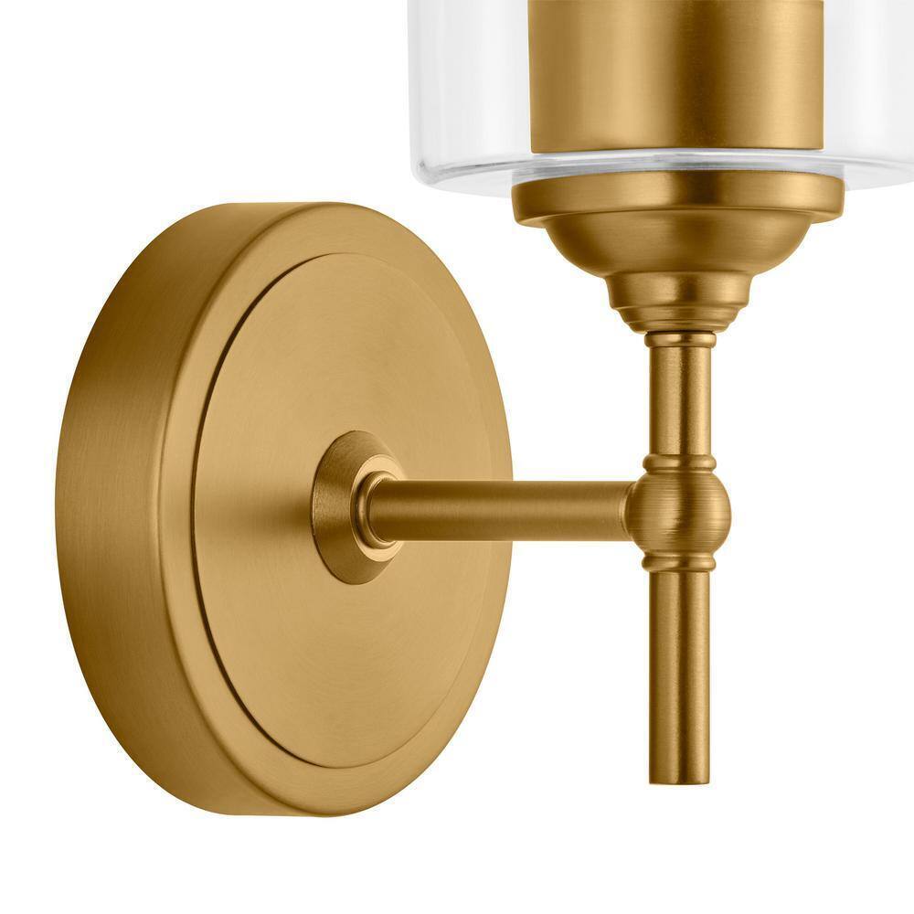 Home Decorators Ayelen 1-Light Matte Brass Clear Glass Indoor Wall Sconce