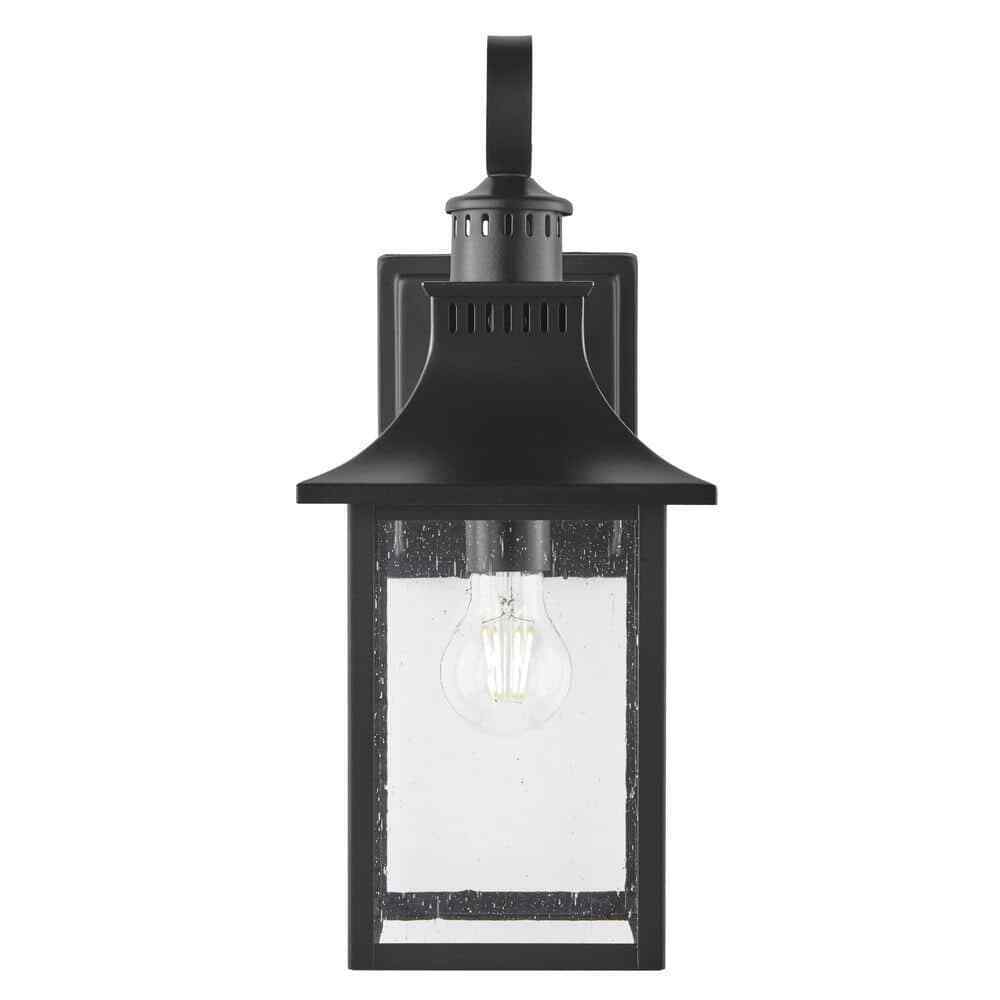 Hampton Bay Edgehill 16.25 in. Matte Black Hardwired Outdoor Wall Lantern Sconce