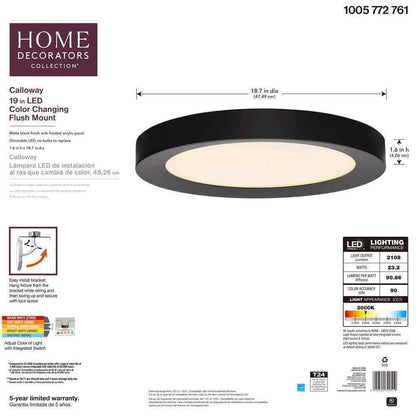 Home Decorators Calloway 19 in. Matte Black Concave Selectable LED Flush Mount