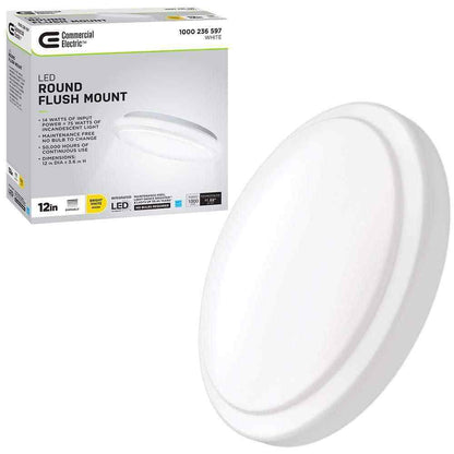 Commercial Electric 12 in White Round Closet Light LED Flush Mount Ceiling Light