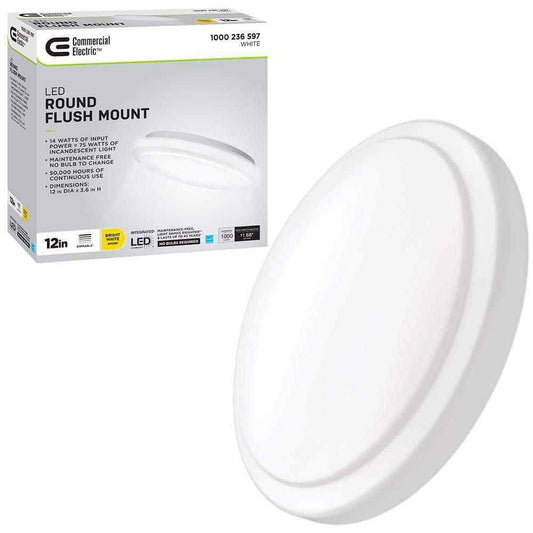 Commercial Electric 12 in White Round Closet Light LED Flush Mount Ceiling Light