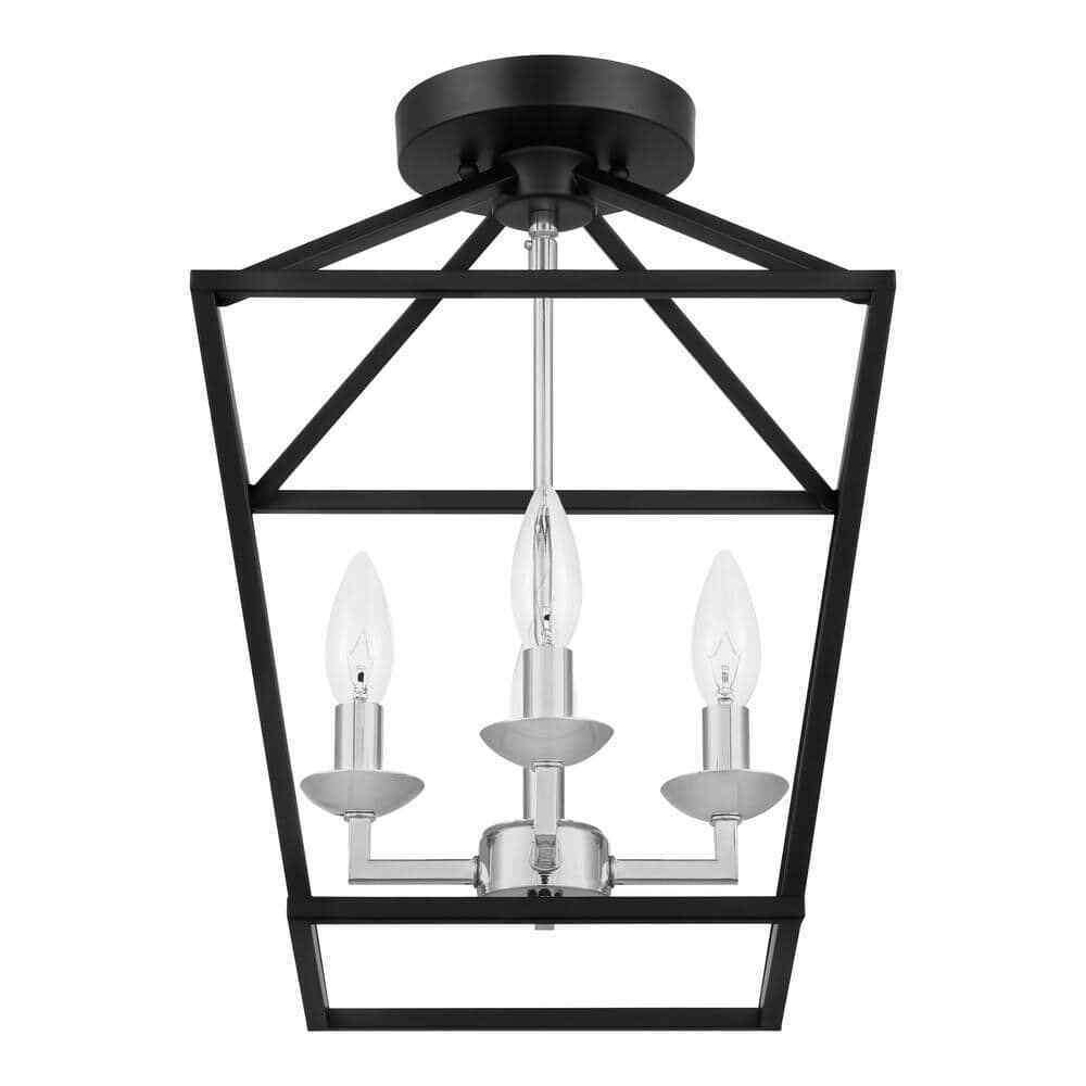 Home Decorators Weyburn 16.5 in. 4-Light Black/Chrome Lantern Semi-Flush Mount