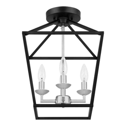 Home Decorators Weyburn 16.5 in. 4-Light Black/Chrome Lantern Semi-Flush Mount
