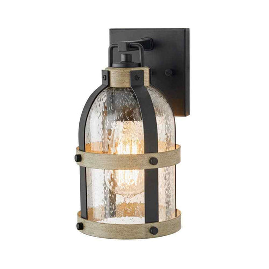 Hampton Bay Vinwood 1-Light Matte Black and Faux Wood Hardwired Wall Sconce