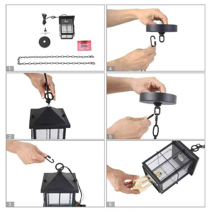 LNC Black Outdoor Hanging Lantern w/ Seeded Glass Shade for Covered Patio