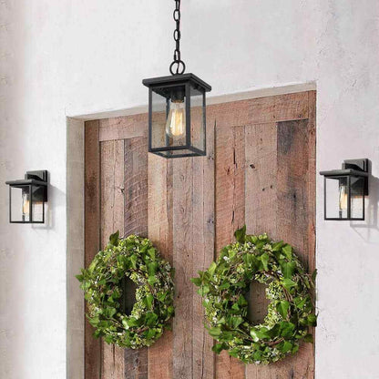 LNC Matte Black Modern Outdoor Wall Lantern Sconce with Clear Seeded Glass Shade