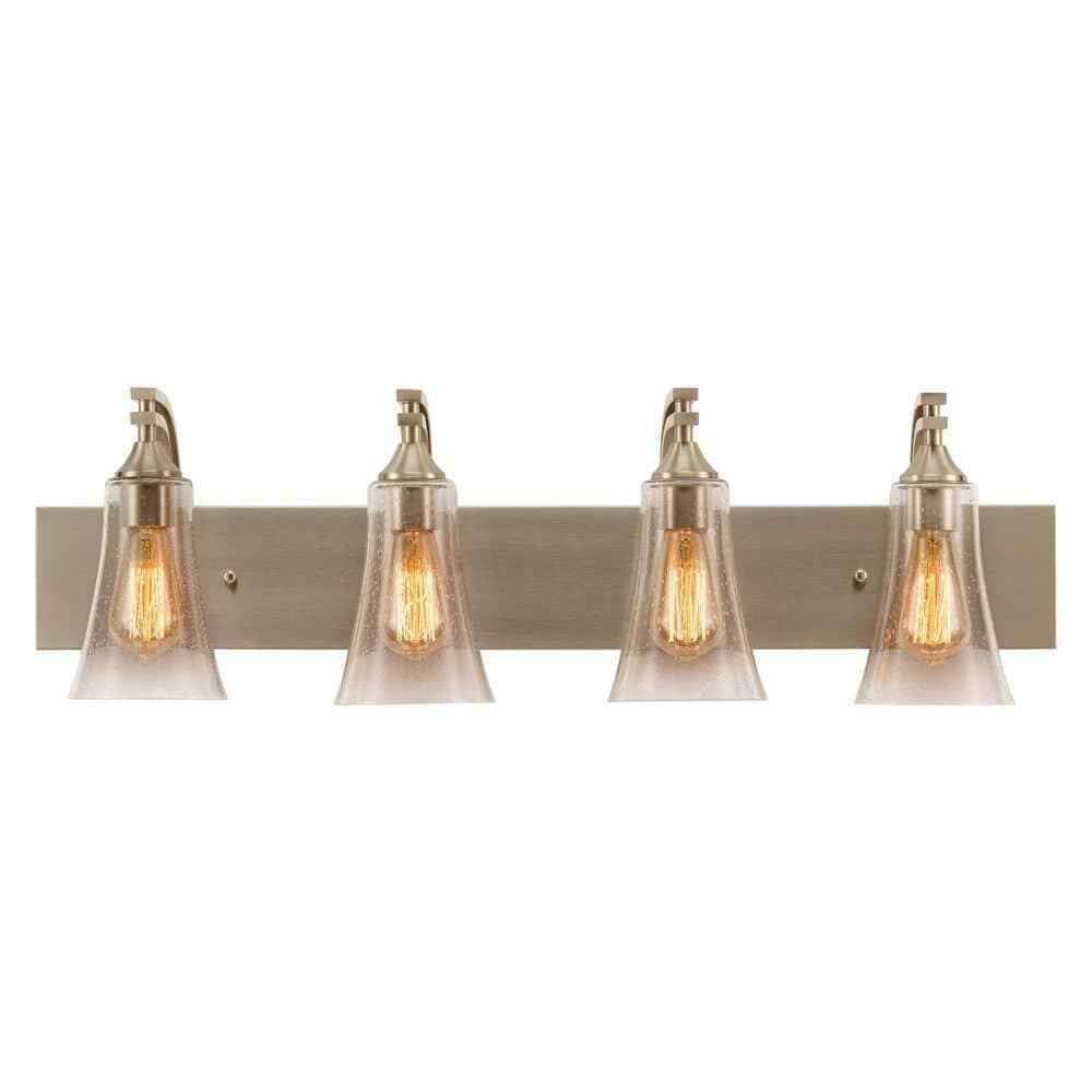 Merra 32 in. 4-Light Nickel Vanity Light with Clear Seeded Glass Shades