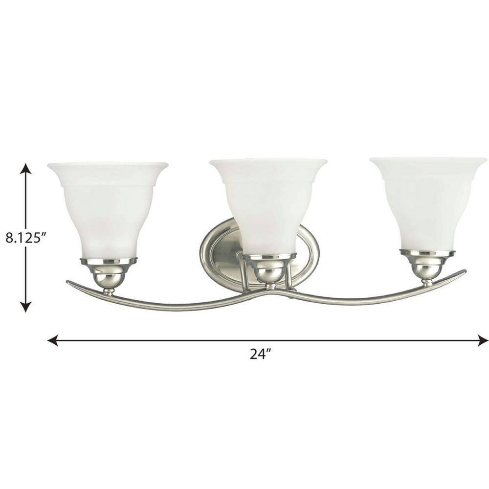 Progress Lighting Trinity 3-Light Brushed Nickel Glass Traditional Bath Vanity