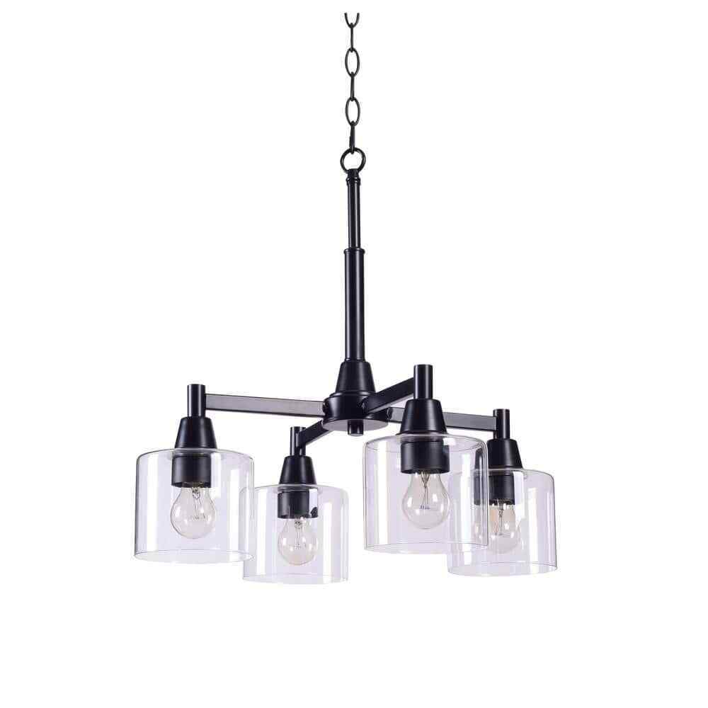 Hampton Bay Oron 4-Light Black Reversible Chandelier w/ Clear Glass Shades