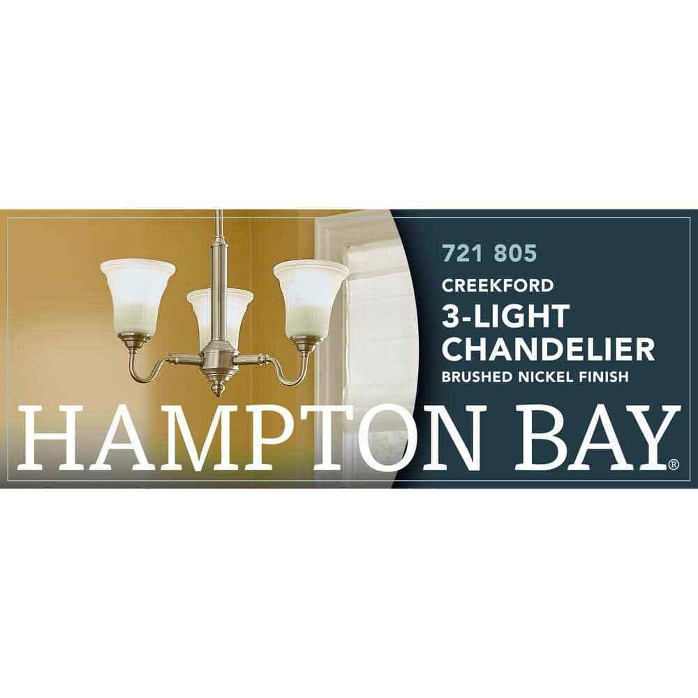 Hampton Bay Creekford 3-Light Brushed Nickel Chandelier w/ Frosted Glass Shades