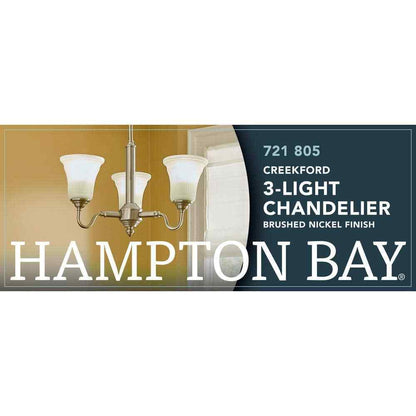 Hampton Bay Creekford 3-Light Brushed Nickel Chandelier w/ Frosted Glass Shades