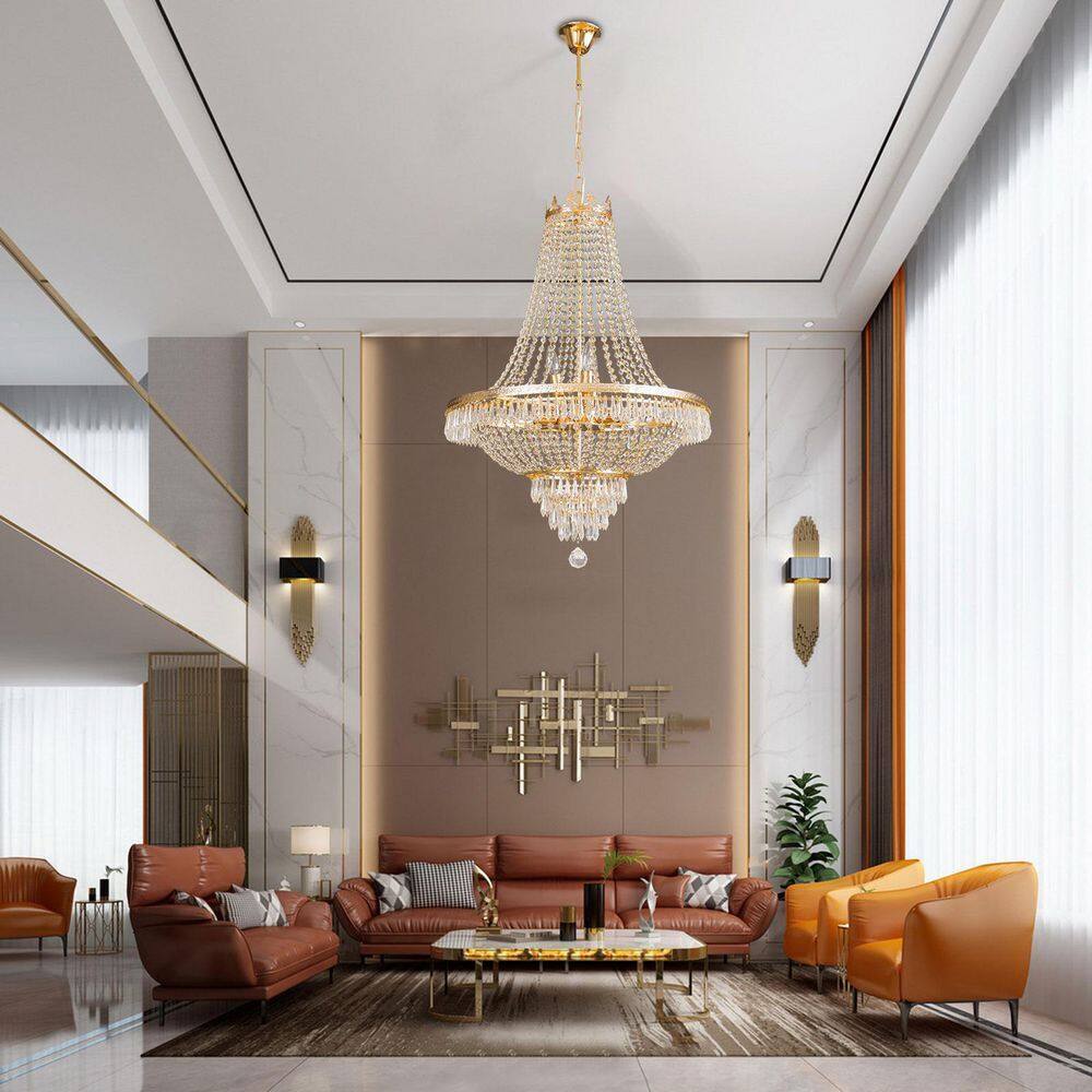 OUKANING 24 in. Gold 9-Light Raindrop Classic Empire Style Chain Chandelier