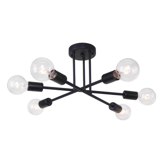 RRTYO Highlandville 23.62 in. 6-Light Black Sputnik Semi-Flush Mount