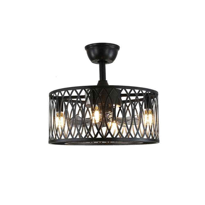 OUKANING Black Metal Caged Vintage Ceiling Fan w/ Light Kit and Remote Control