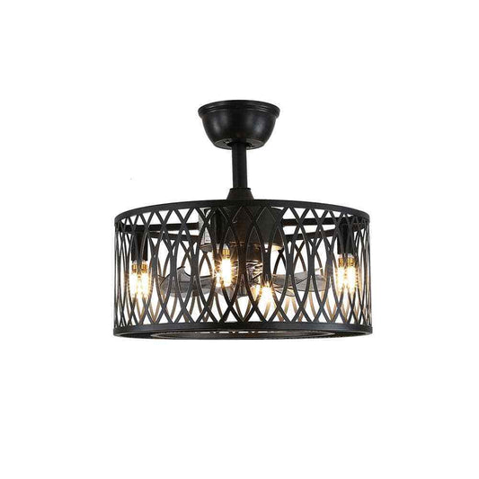 OUKANING Black Metal Caged Vintage Ceiling Fan w/ Light Kit and Remote Control