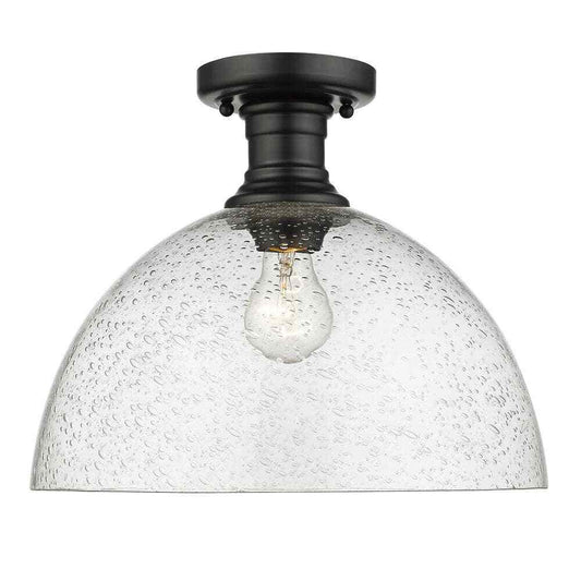 Golden Lighting Hines 14 in. 1-Light Black with Seeded Glass Semi-Flush Mount