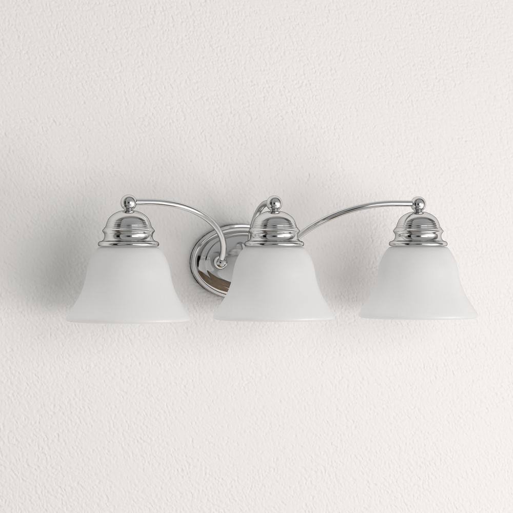 SATCO 3-Light Polished Chrome Vanity Light with Alabaster Glass Bell Shades