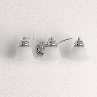 SATCO 3-Light Polished Chrome Vanity Light with Alabaster Glass Bell Shades