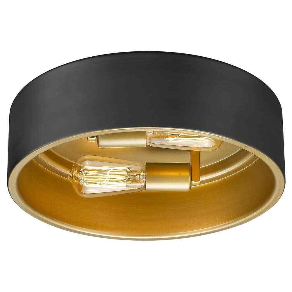 ZACHVO 14 in. 2-Light Black Gold Close 2 Ceiling Light Fixture Flush Mount Light