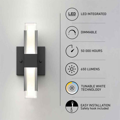 Artika Gemini Black Modern 3 CCT Integrated LED Hardwired Light Lantern Sconce