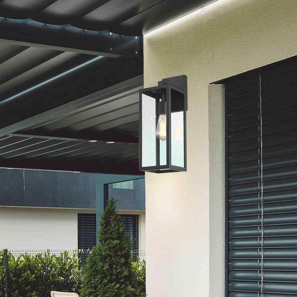 Hukoro Martin 17.25 in. Matte Black Finish Outdoor Wall Lantern Sconce 2-Pack