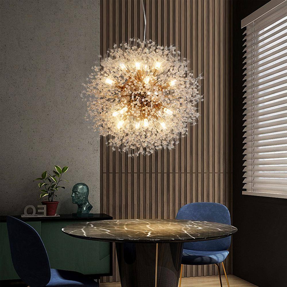 LamQee 16-Light 23.5 in Dia Gold Dandelion Firework Chandelier Crystal Starburst