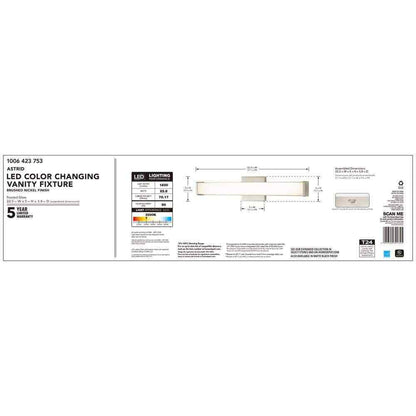 Hampton Bay Astrid 24 in. Brushed Nickel 5-CCT LED Bathroom Vanity Light Bar