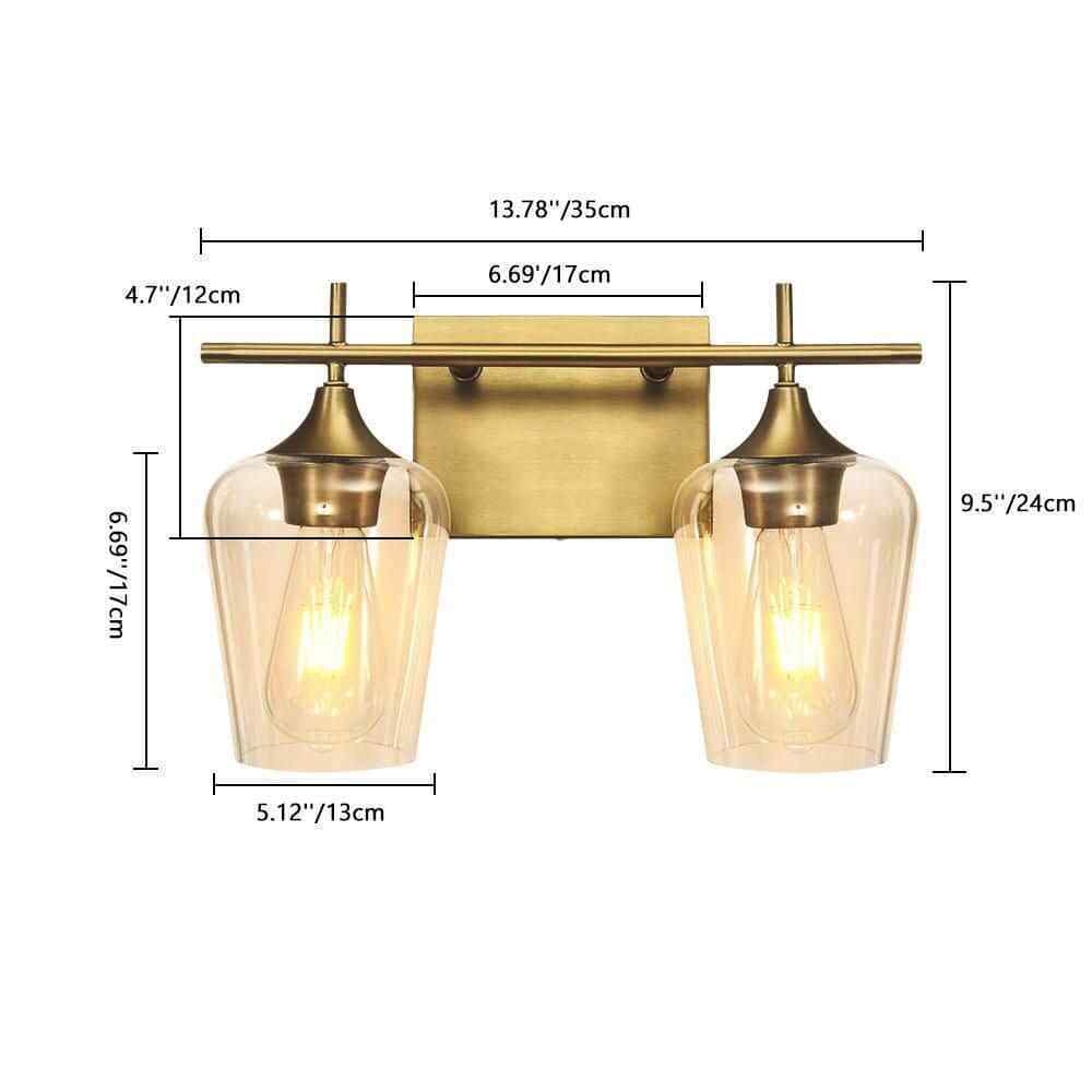 RRTYO Fritts 13.8 in. 2-Light Gold Modern Vanity Light with Clear Glass Shade