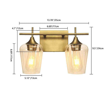 RRTYO Fritts 13.8 in. 2-Light Gold Modern Vanity Light with Clear Glass Shade