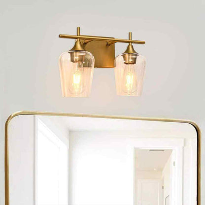 RRTYO Fritts 13.8 in. 2-Light Gold Modern Vanity Light with Clear Glass Shade