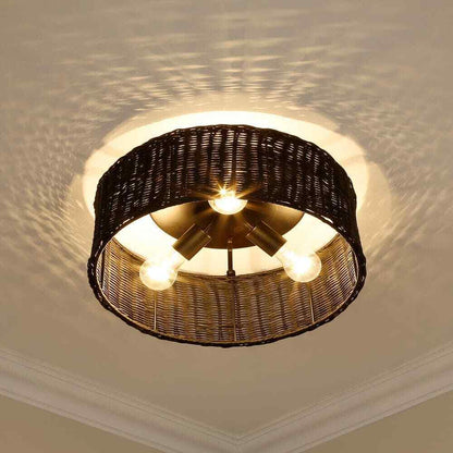 Golden Lighting Erma 3-Light Matte Black Wicker Flush Mount 1084-FM BLK-BW