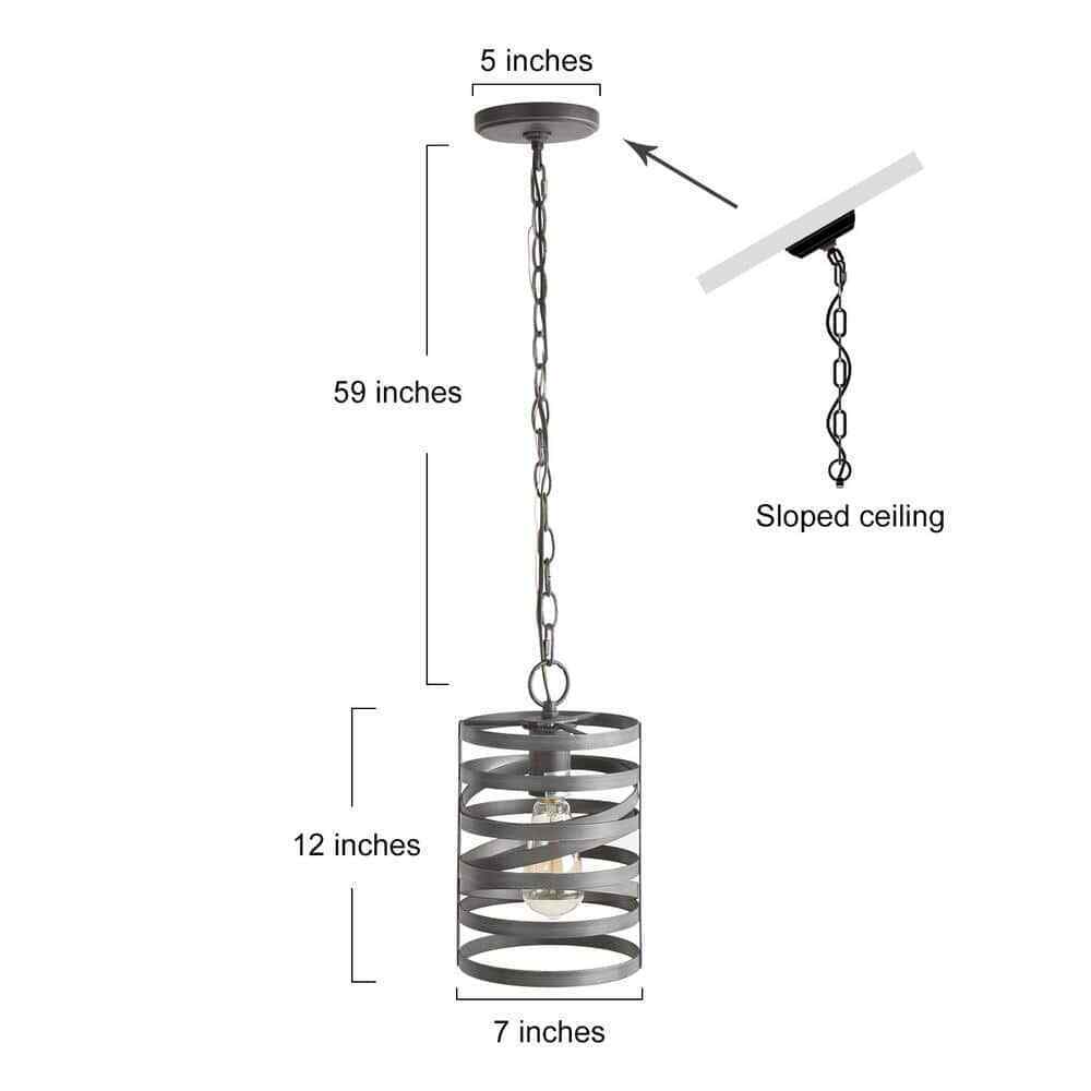 LNC Brushed Gray Modern 1-Light Drum Cage Kitchen Island High Ceiling Light