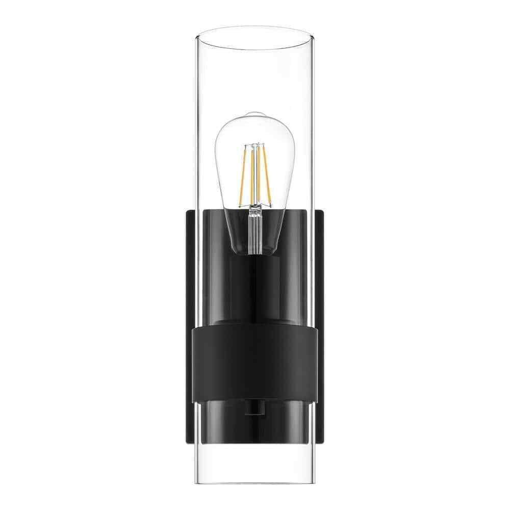 Hampton Bay Denbeck 4.5 in. W Matte Black 1-Light Sconce Clear Glass