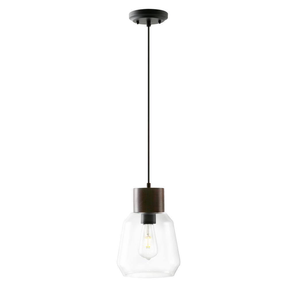 Light Society Faye 1-Light Black Wood/Clear Pendant with Glass Shade