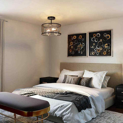 Uolfin Modern 2-Light Antique Brushed Black and Brass Gold Kitchen Ceiling Light