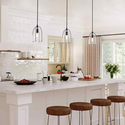 Uolfin Modern Black Kitchen Island Hanging Light with Seeded Glass Shade
