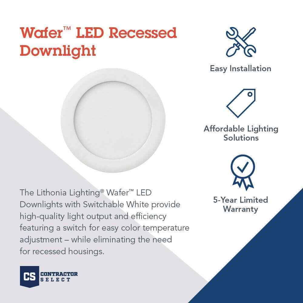 Lithonia Lighting Wafer Series 4in. White 800 Lumen LED Canless Recessed Fixture