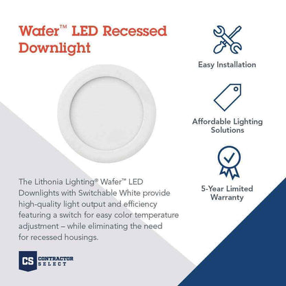 Lithonia Lighting Wafer Series 4in. White 800 Lumen LED Canless Recessed Fixture