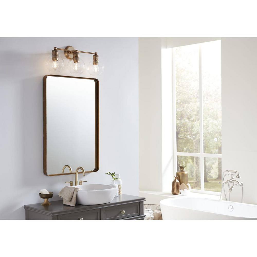 Progress Lighting Hansford 3-Light Gold Vintage Brass Clear Glass Vanity Light