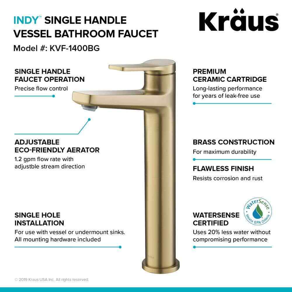 KRAUS Indy Single Handle Vessel Sink Faucet in Brushed Gold KVF-1400BG