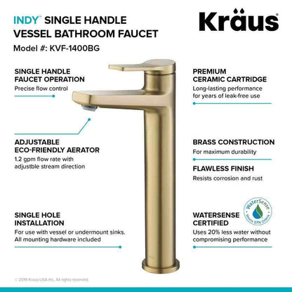 KRAUS Indy Single Handle Vessel Sink Faucet in Brushed Gold KVF-1400BG