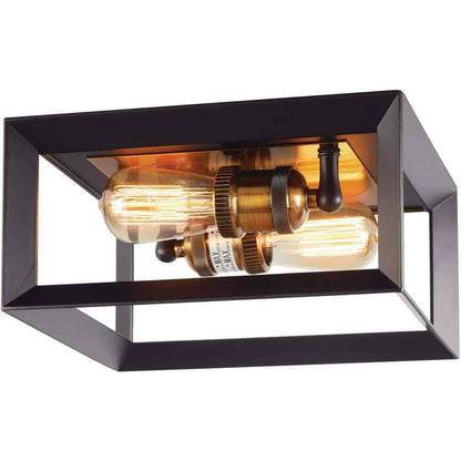 Home Decorators Walden Forge 2-Light Black Frame Flush Mount Ceiling Light