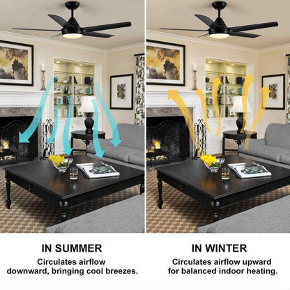 YUHAO 48 in. Dimmable Integrated LED Indoor Black Ceiling Fan w Light and Remote
