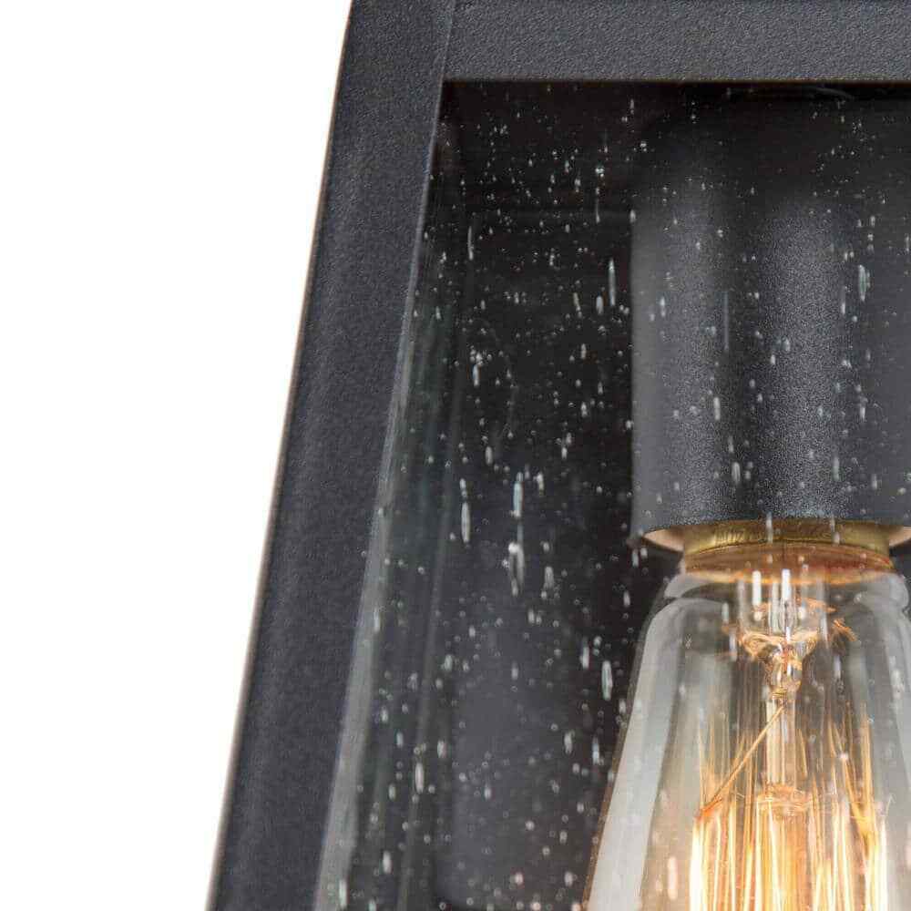 LNC Modern Matte Black Lantern Outdoor Wall Light w/ Seeded Glass Shade