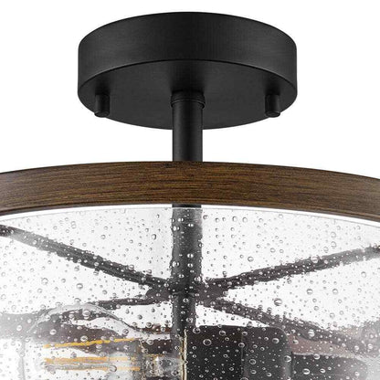 Hampton Bay Richland 2-Light Dark Bronze Semi-Flushmount Clear Seedy Glass